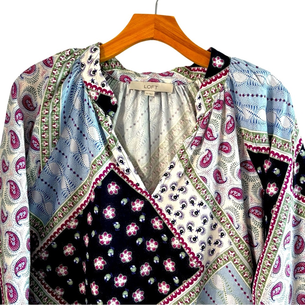 Loft Multicolor Patchwork Blouse - image 3